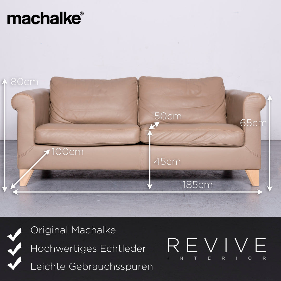 Machalke Designer Leder Sofa Hocker Garnitur Beige Echtleder Zweisitzer Couch #6827