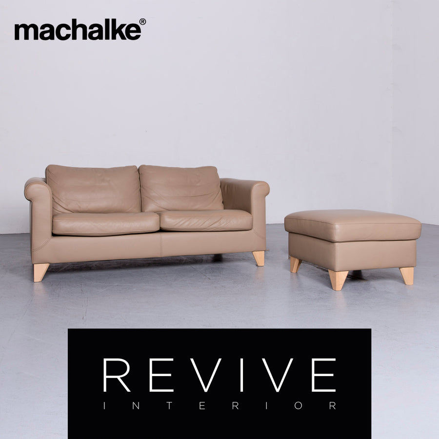 Machalke Designer Leder Sofa Hocker Garnitur Beige Echtleder Zweisitzer Couch #6827
