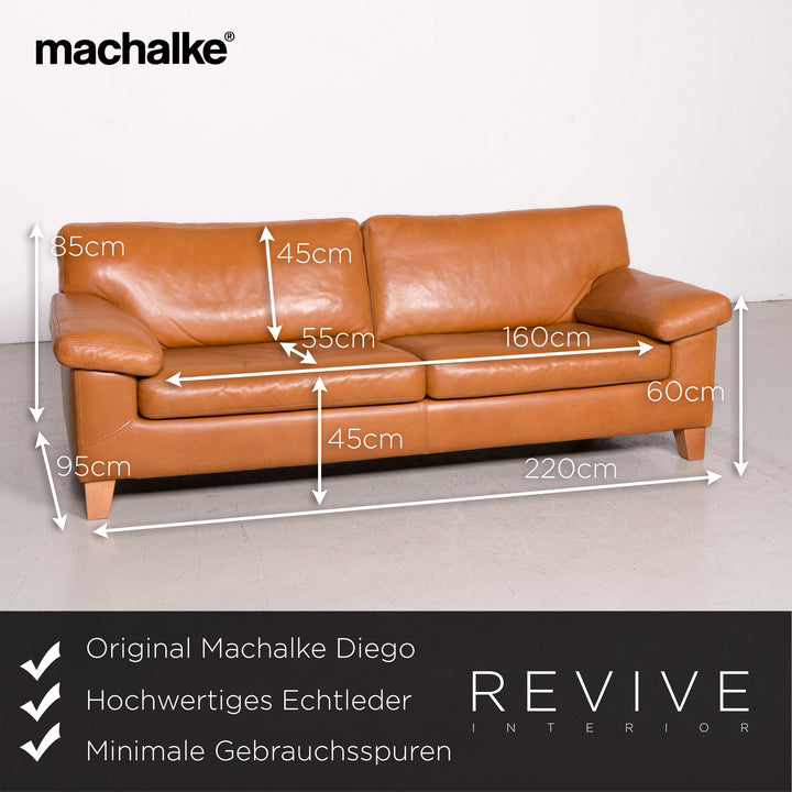 Machalke Diego designer leather sofa cognac real leather three-seater couch #7728