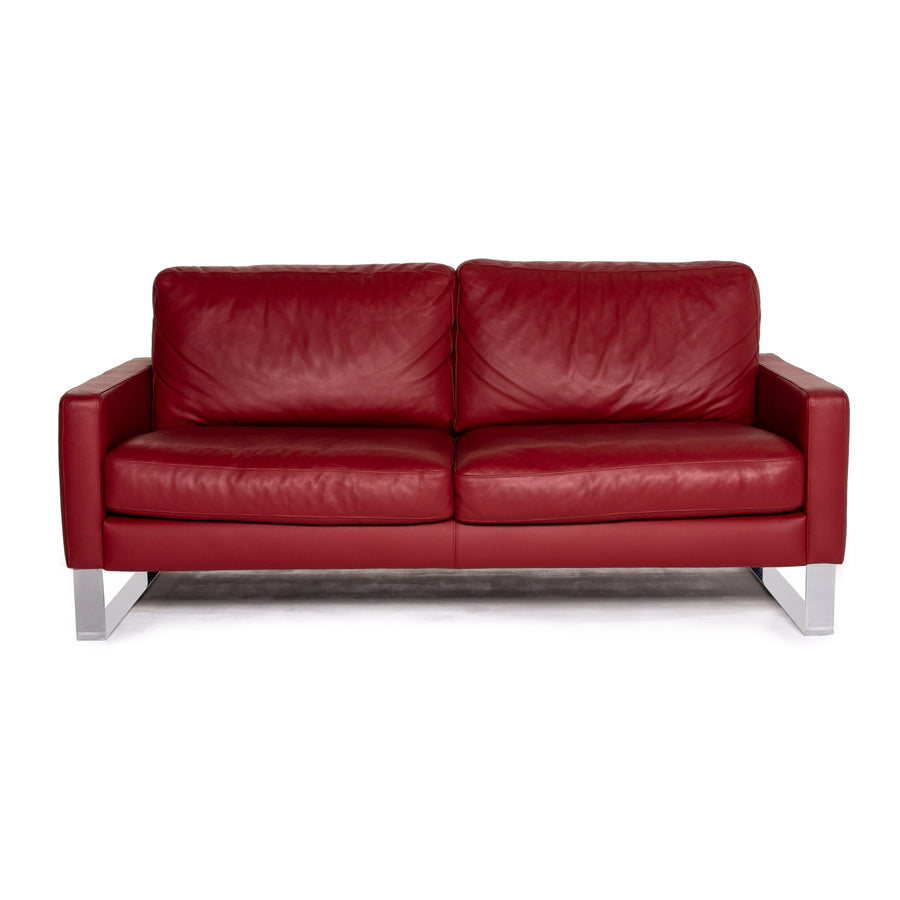 Machalke Leather Sofa Red Two Seater Couch #13906t