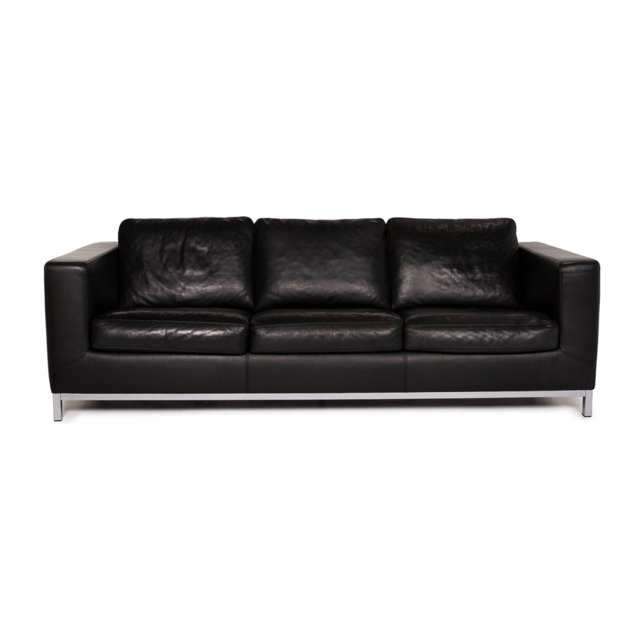 Machalke Leather Sofa Black Three Seater Couch #13340