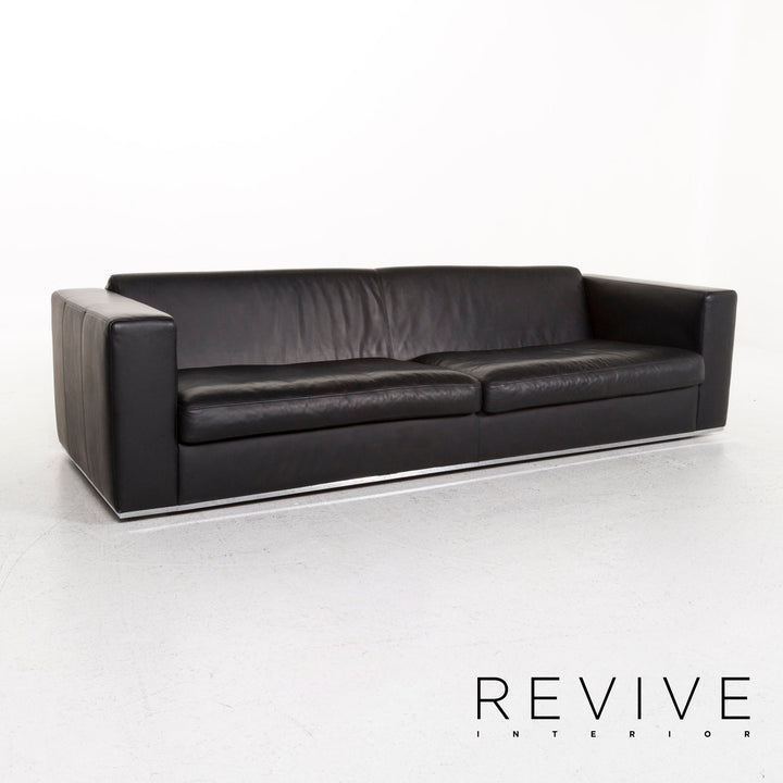 Machalke Leather Sofa Black Four Seater Couch #12831