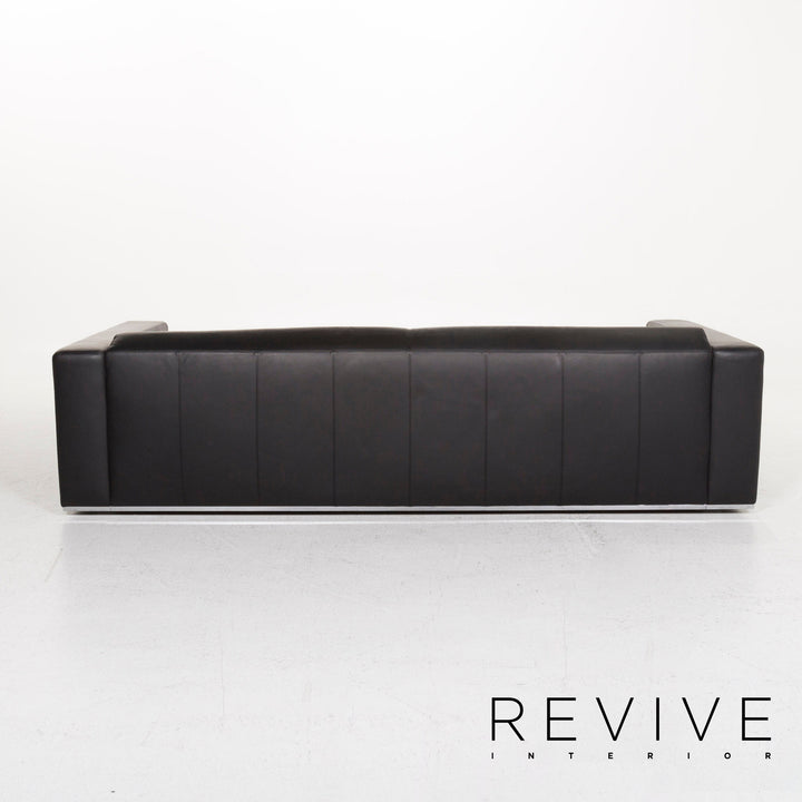 Machalke Leather Sofa Black Four Seater Couch #12831