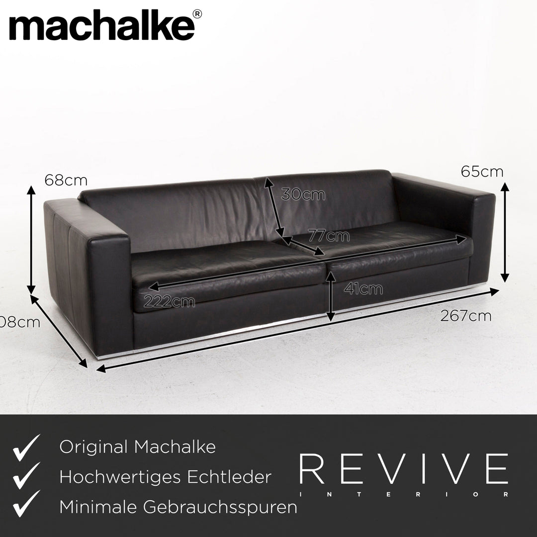 Machalke Leather Sofa Black Four Seater Couch #12831