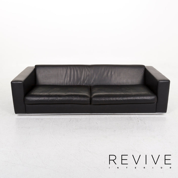 Machalke Leather Sofa Black Four Seater Couch #12831