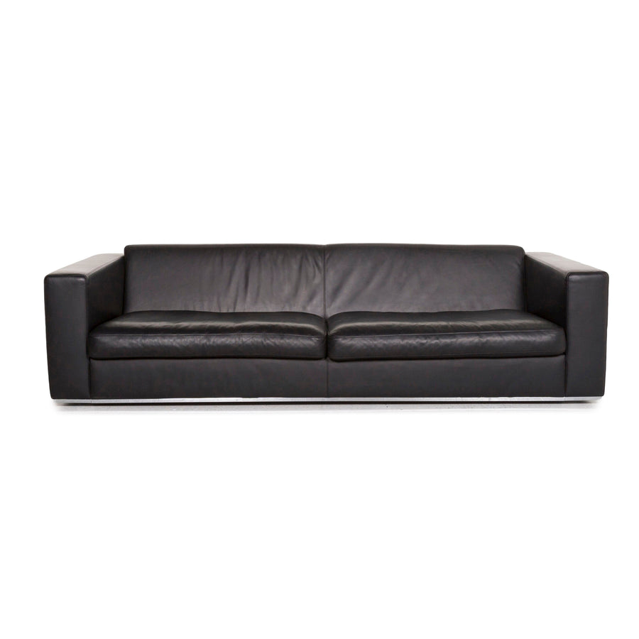 Machalke Leather Sofa Black Four Seater Couch #12831