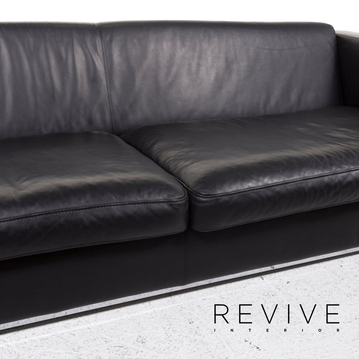 Machalke Leather Sofa Black Four Seater Couch #12831