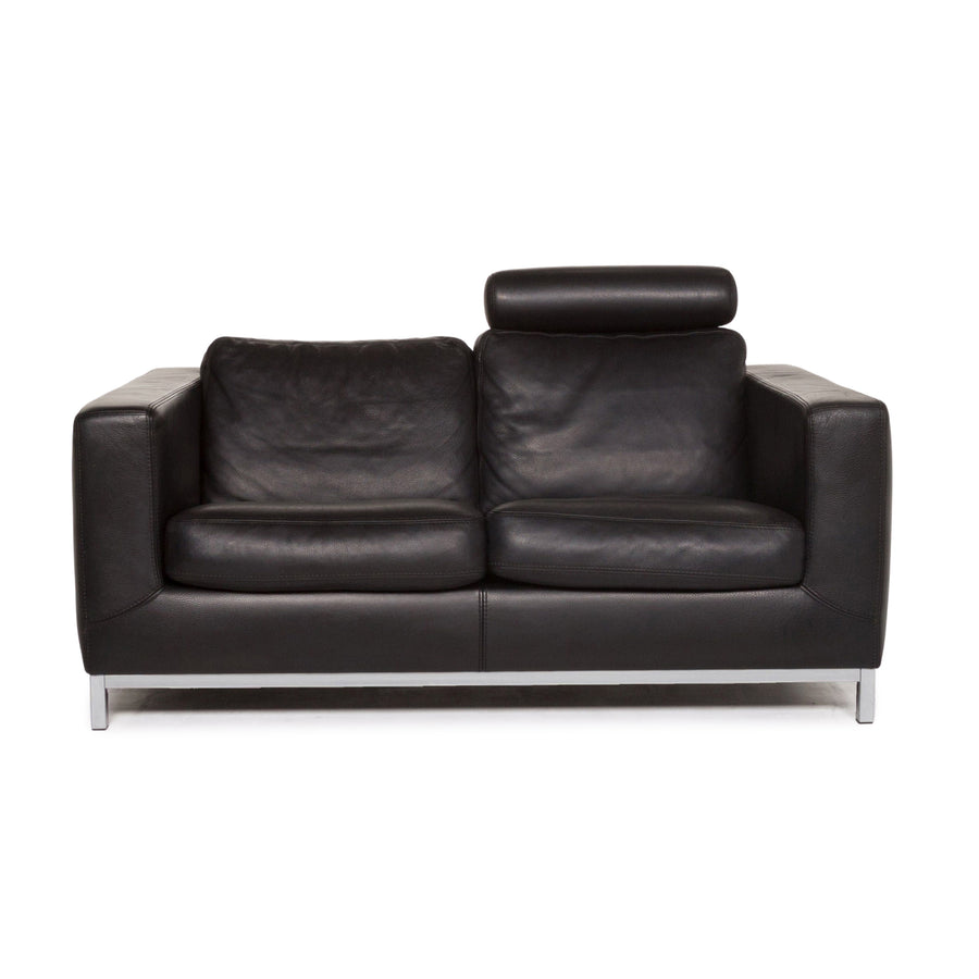 Machalke Manolito Leather Sofa Black Two Seater Couch #13360