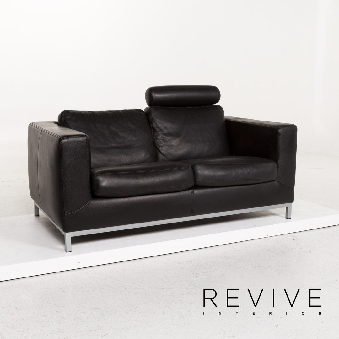 Machalke Manolito Leder Sofa Schwarz Zweisitzer Couch #13360