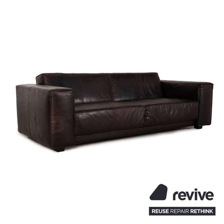 Ensemble de canapé en cuir Machalke Navaronne tabouret trois places marron foncé