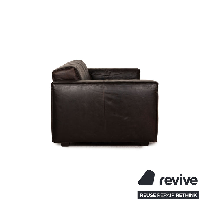 Ensemble de canapé en cuir Machalke Navaronne tabouret trois places marron foncé