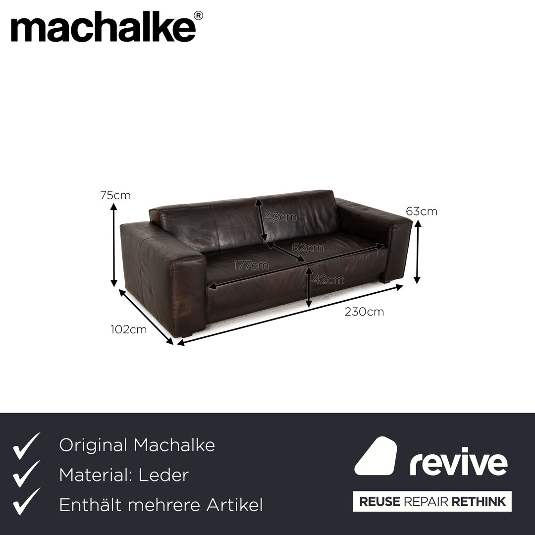 Ensemble de canapé en cuir Machalke Navaronne tabouret trois places marron foncé