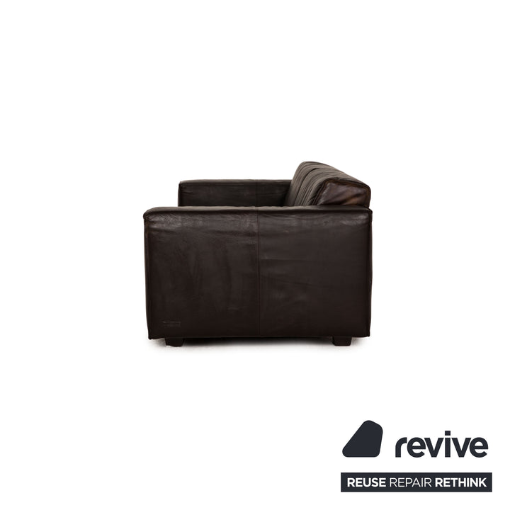 Ensemble de canapé en cuir Machalke Navaronne tabouret trois places marron foncé