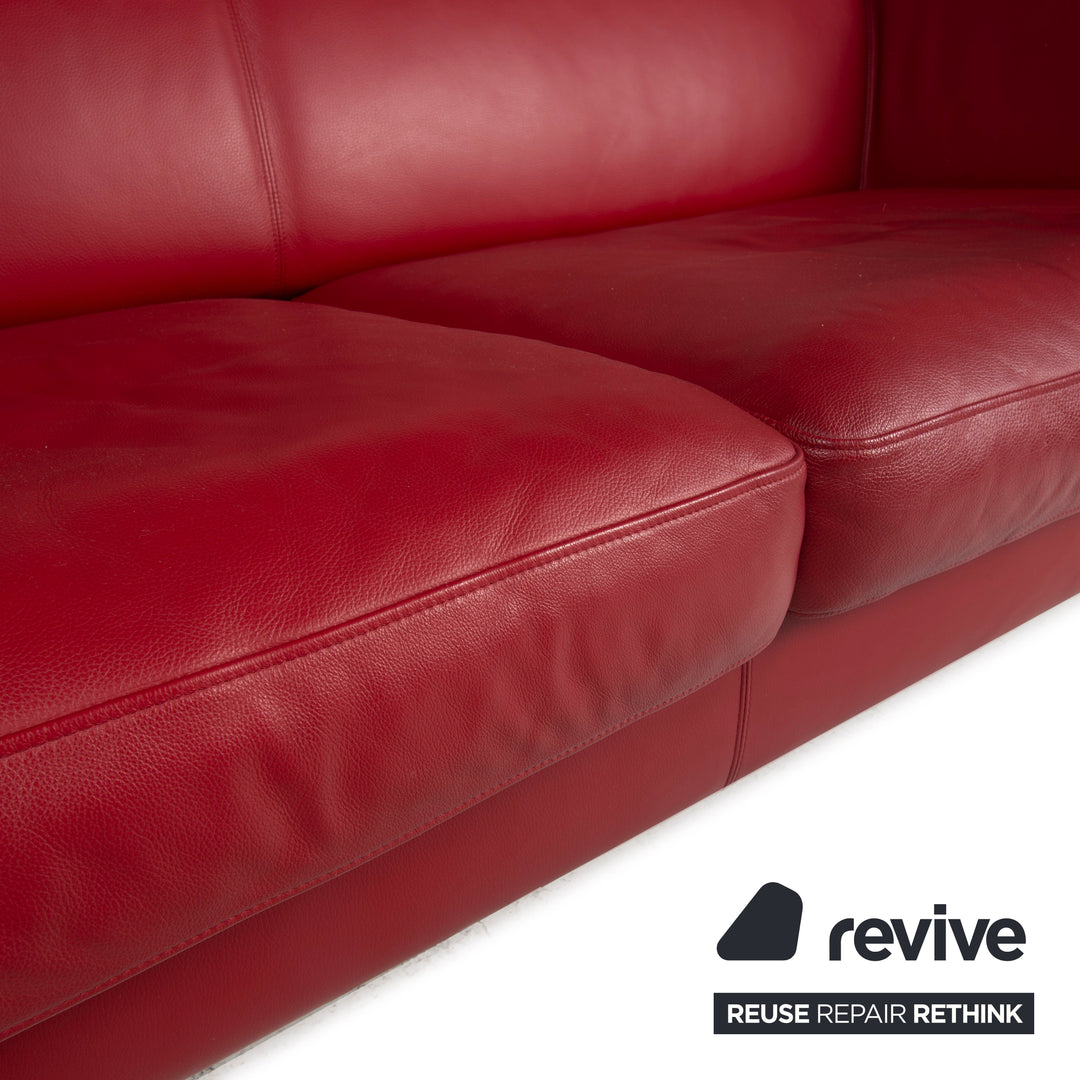 Machalke Ritz Leather Sofa Red Three Seater Burgundy