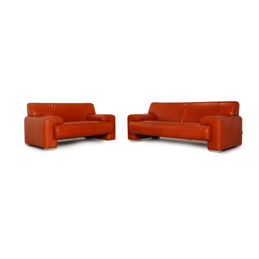 Machalke Ronda Leather Sofa Set Orange Two Seater Armchair