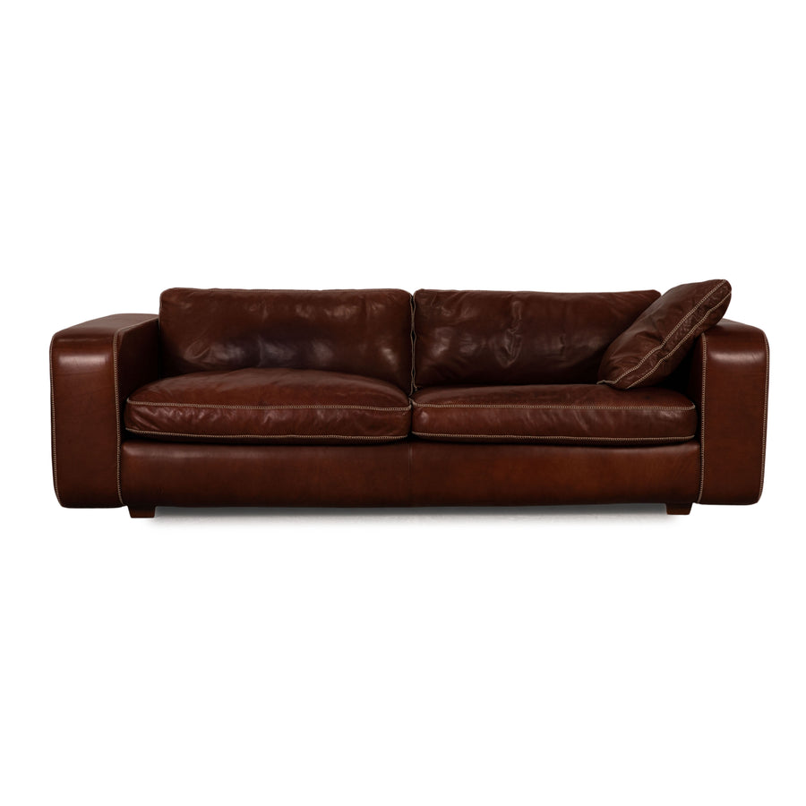 Machalke Valentino Leather Three Seater Brown Sofa Couch