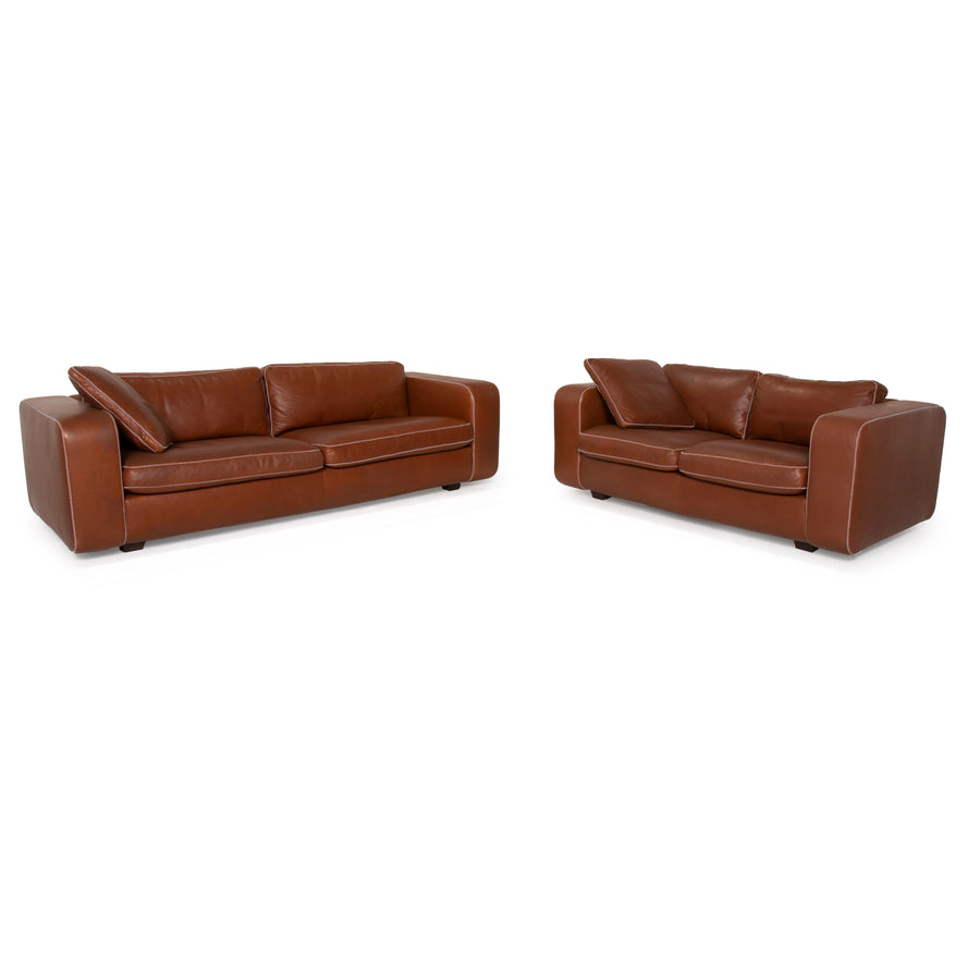 Machalke Valentino leather sofa set brown 1x three-seater 1x two-seater set