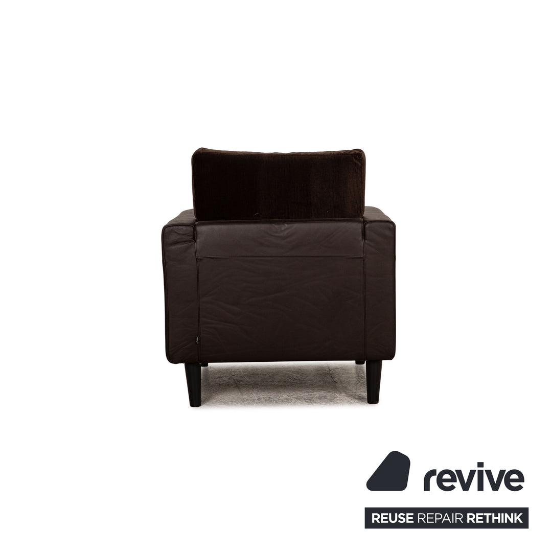 Leather armchair brown dark brown fabric partial reupholstery