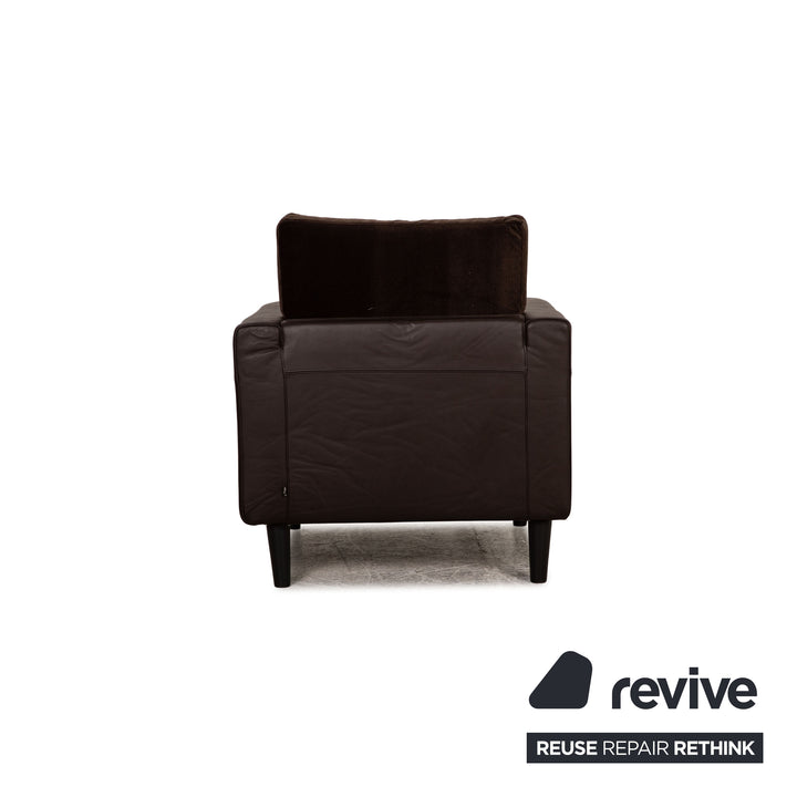 Leather armchair brown dark brown fabric partial reupholstery