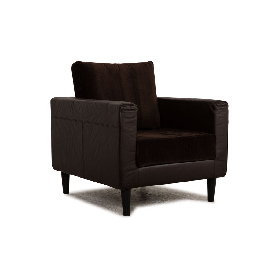 Leather armchair brown dark brown fabric partial reupholstery
