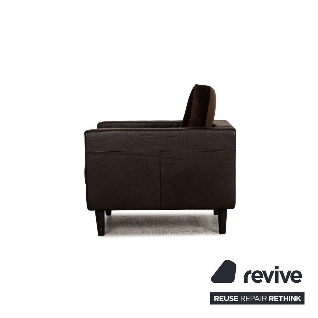 Leather armchair brown dark brown fabric partial reupholstery