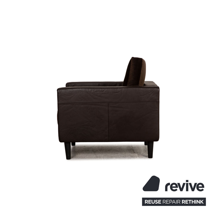 Leather armchair brown dark brown fabric partial reupholstery