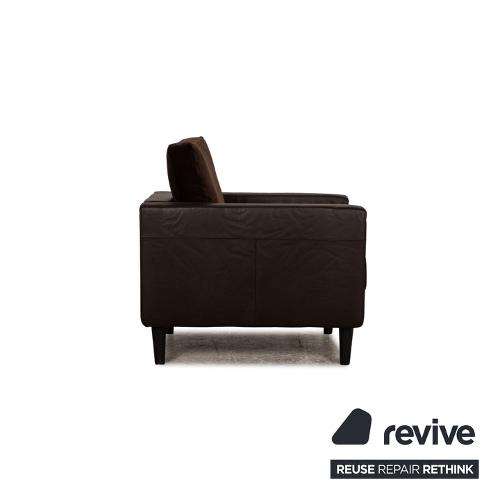 Leather armchair brown dark brown fabric partial reupholstery