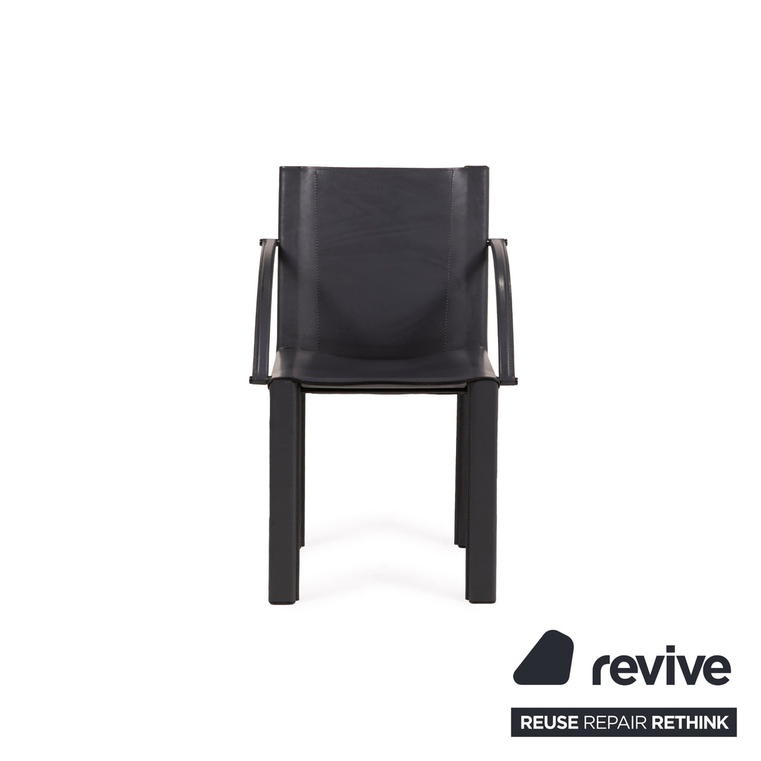 Matteo Grassi Leather Chair Set Black Vintage Armchair Set