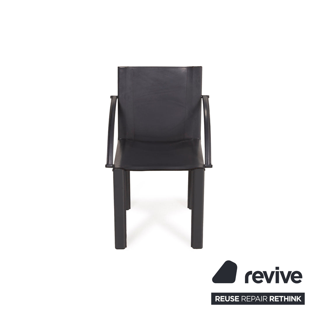 Matteo Grassi Leather Chair Set Black Vintage Armchair Set