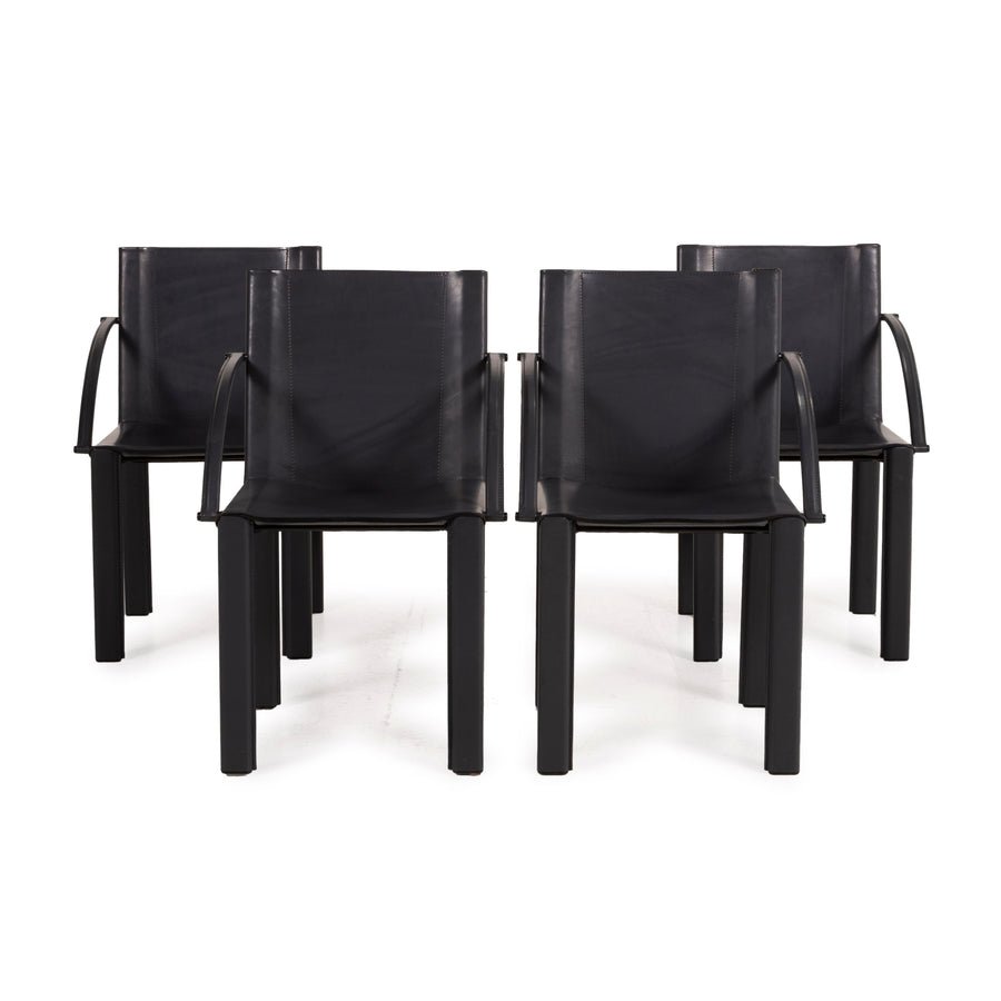 Matteo Grassi Leder Stuhl Garnitur Schwarz Vintage Sessel Set