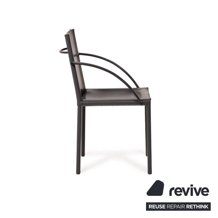 Matteo Grassi Leather Chair Black Vintage Armchair