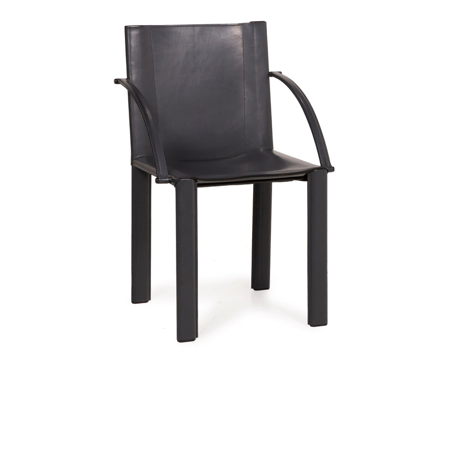 Matteo Grassi Leder Stuhl Schwarz Vintage Sessel