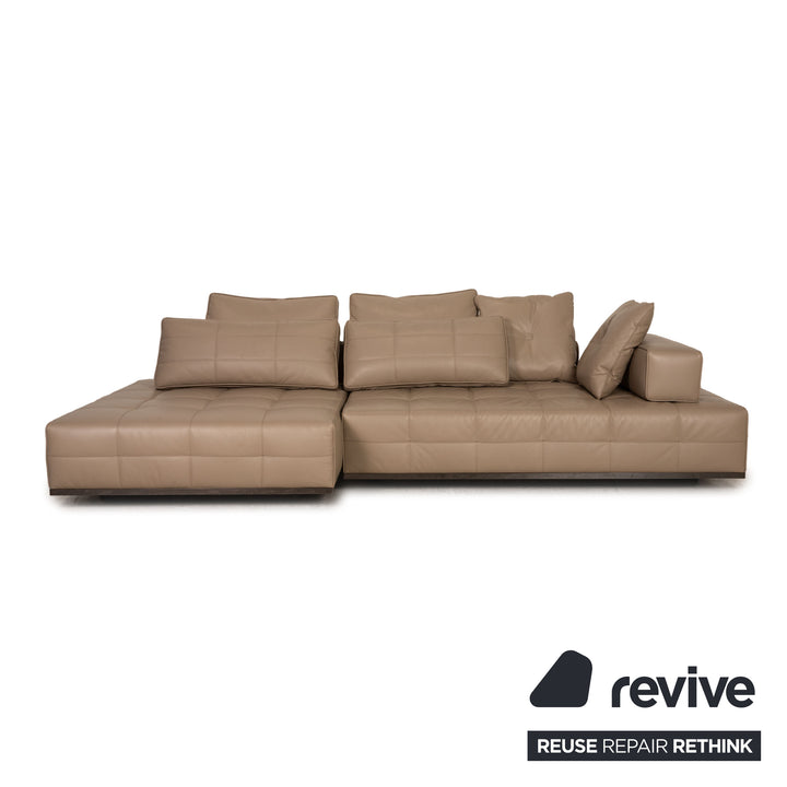 Minotti Lawrence Clan Leather Sofa Beige Corner Sofa Couch