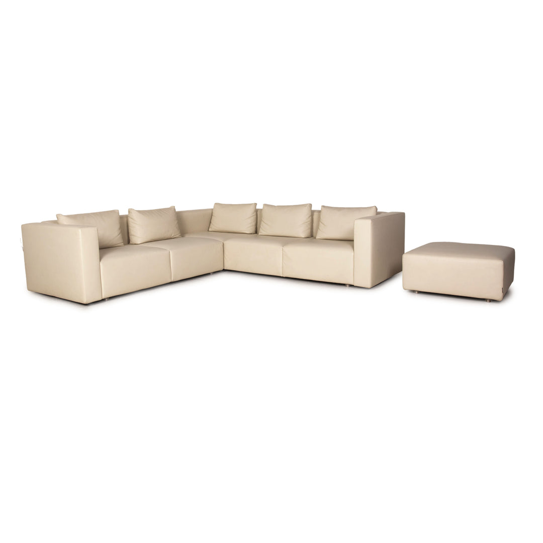 Minotti leather sofa set cream corner sofa stool