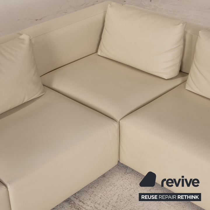 Minotti leather sofa set cream corner sofa stool