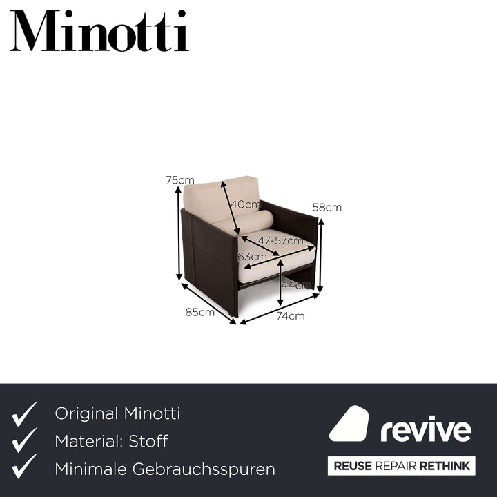 Minotti fabric leather armchair brown cream
