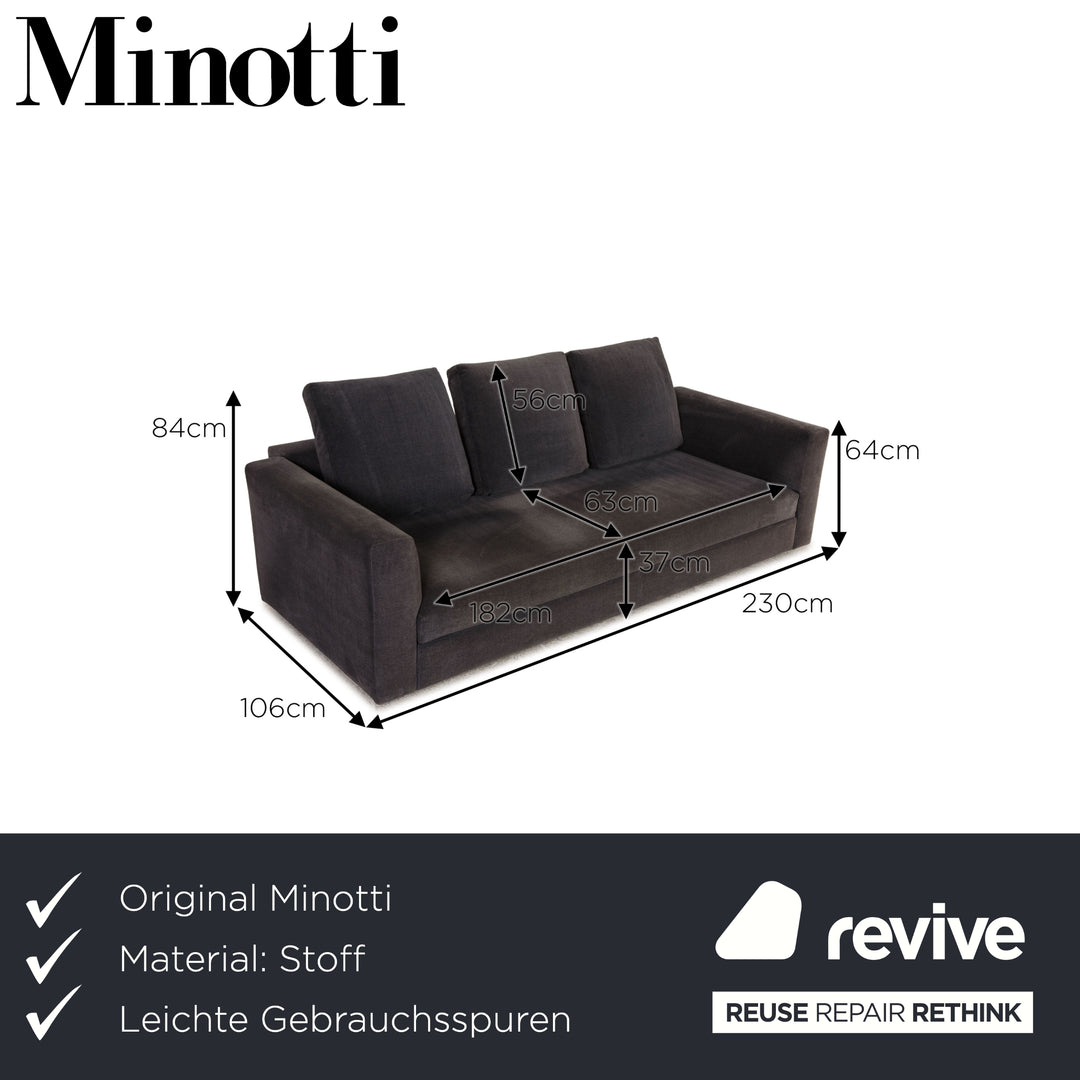 Minotti Stoff Sofa Grau Dreisitzer Couch