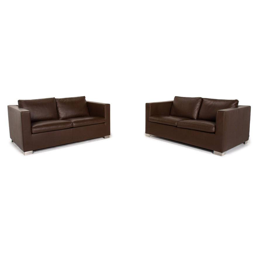 Minotti Suitcase line leather sofa set brown dark brown 2x two-seater #15550