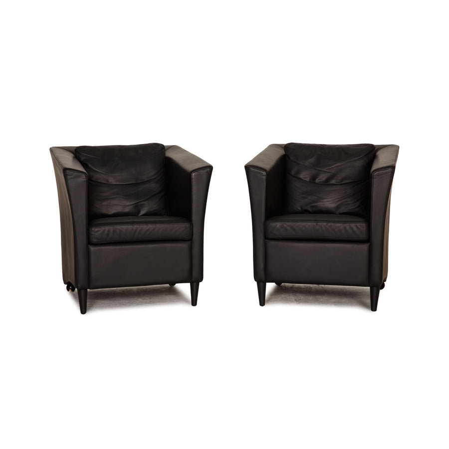 Molinari Leder Sessel Garnitur Schwarz 2xSessel