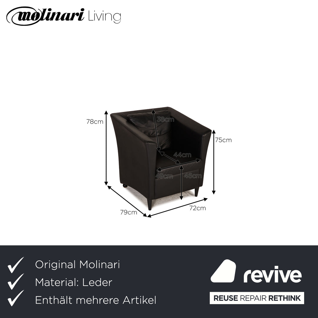 Molinari Leder Sessel Garnitur Schwarz 2xSessel