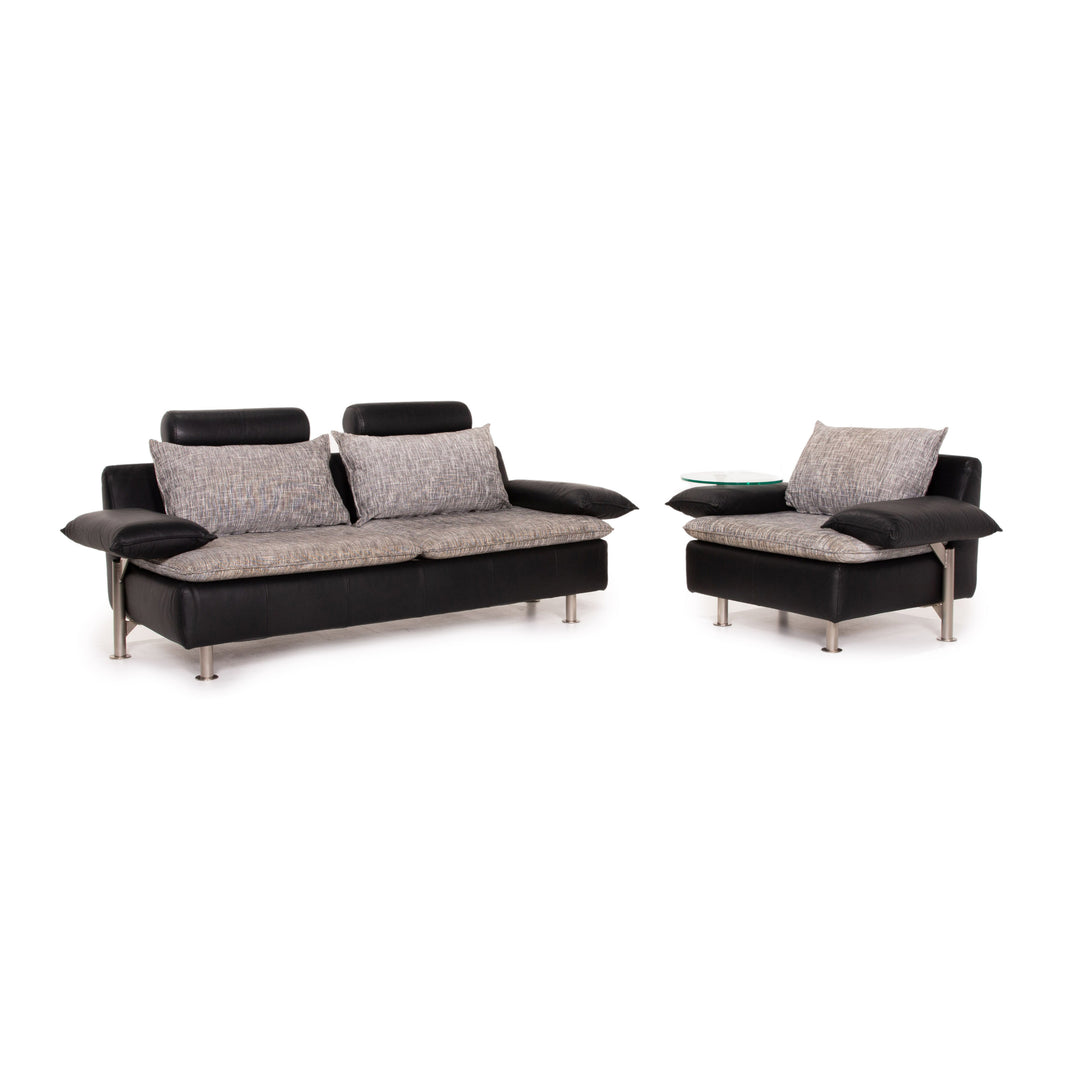 Möller Design Tayo leather fabric set sofa black gray 1x two-seater 1x armchair