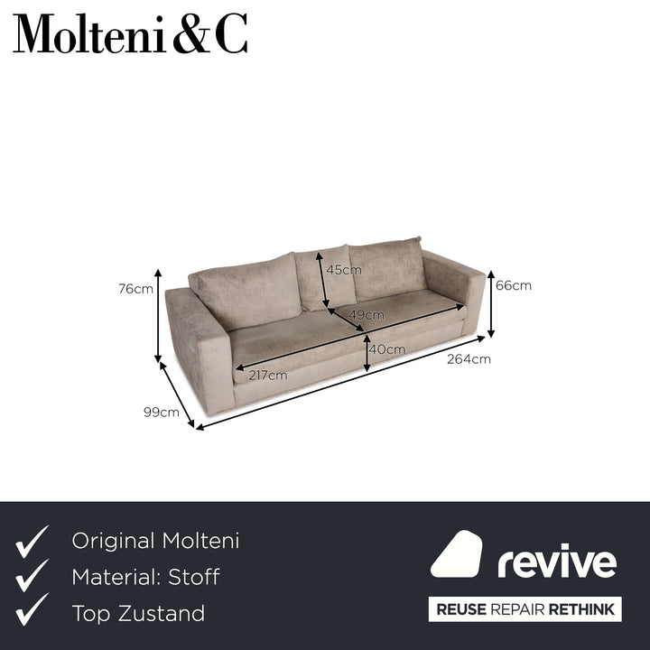 Molteni Fabric Sofa Gray Four Seater Couch