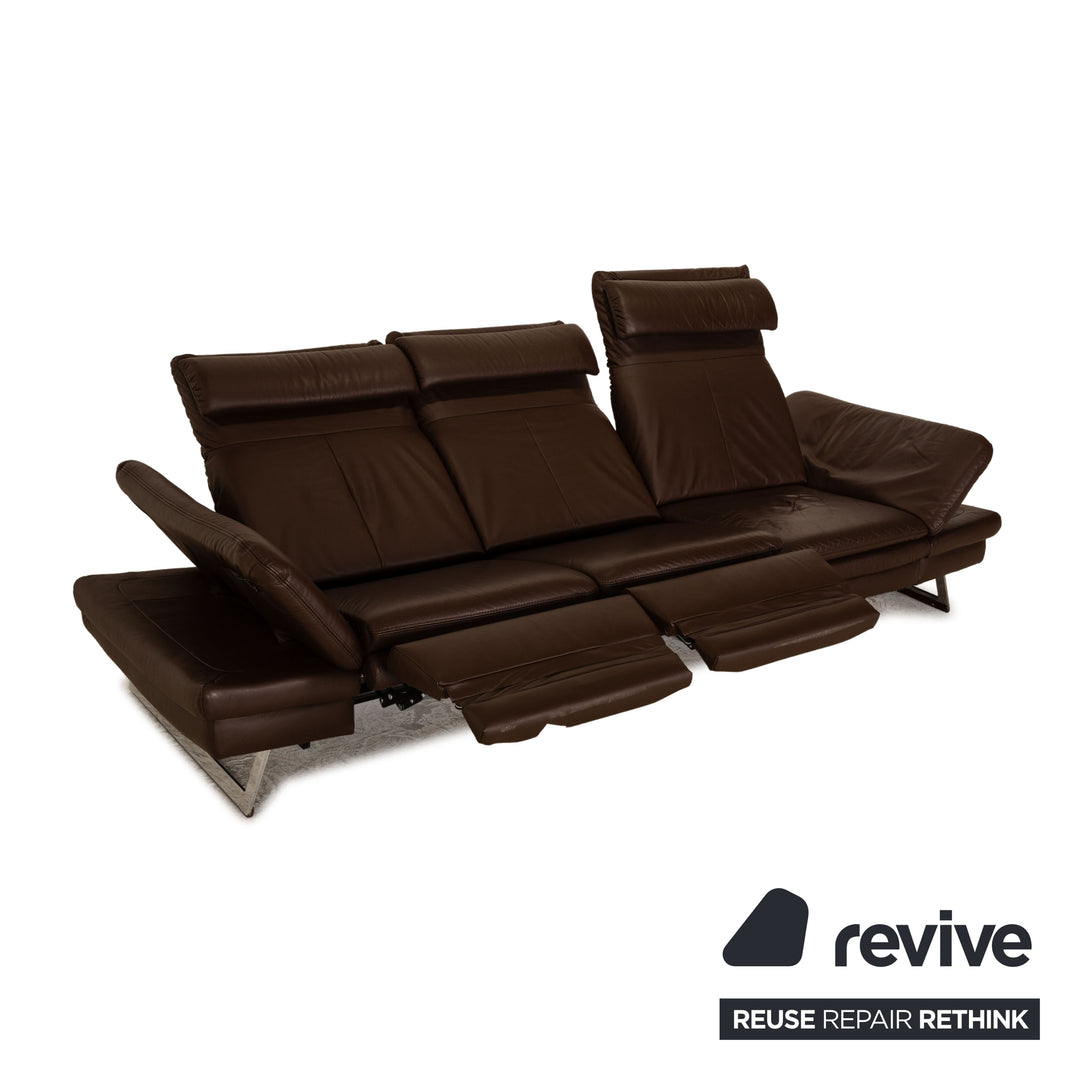 Mondo Easyline leather three-seater brown sofa couch electric relax function
