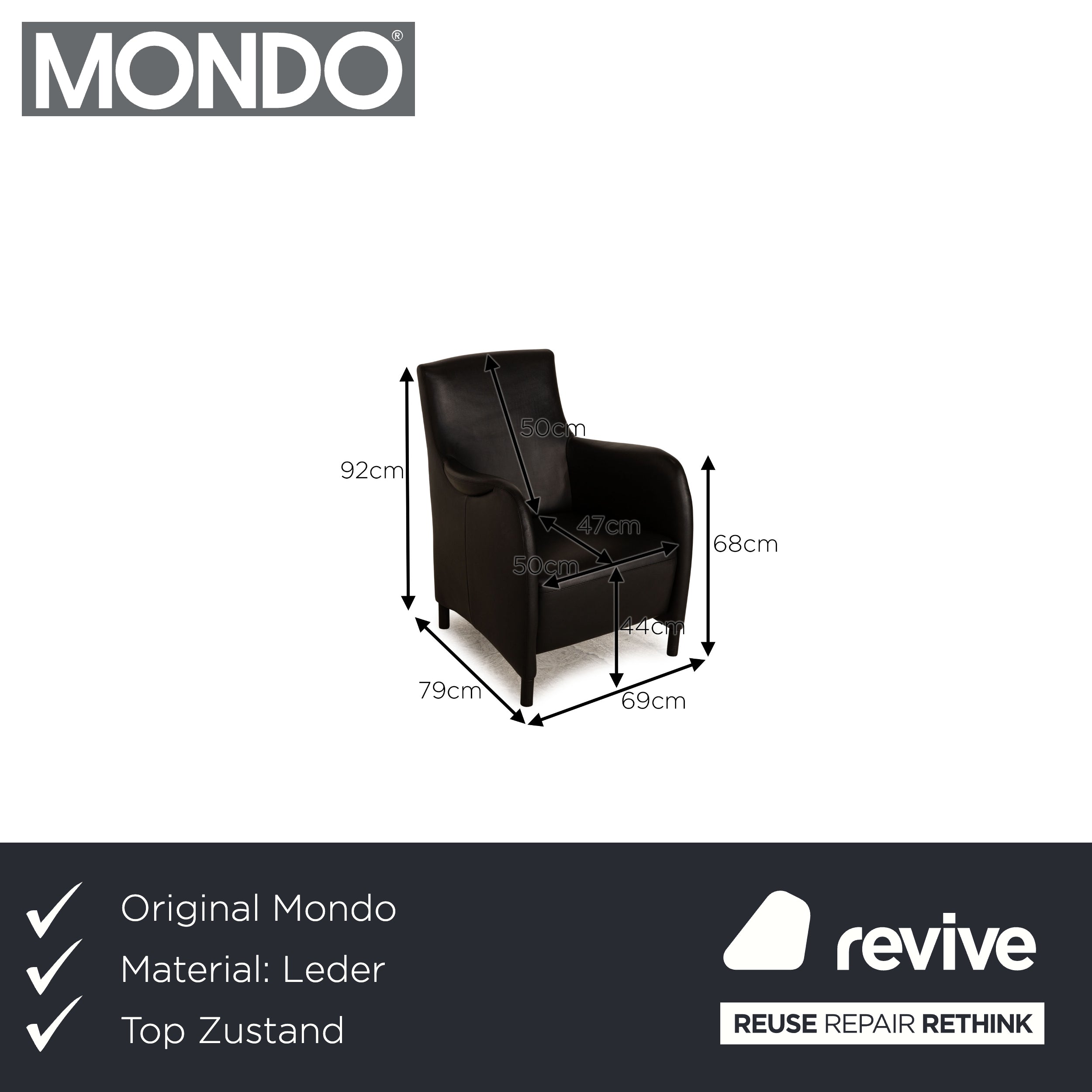 Mondo Leather Armchair High Back Black