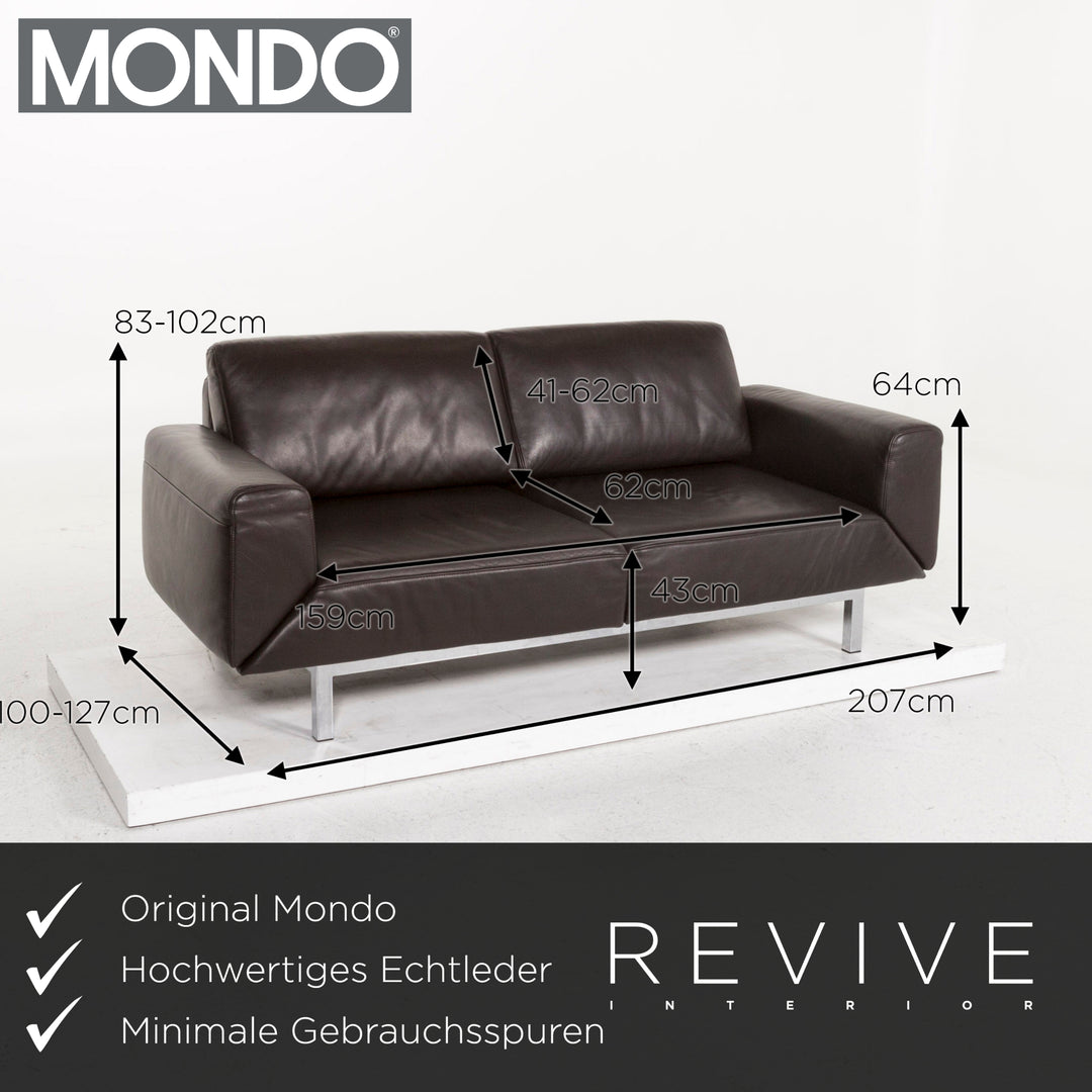 Mondo Leather Sofa Dark Brown Brown Two Seater Function Couch #12952