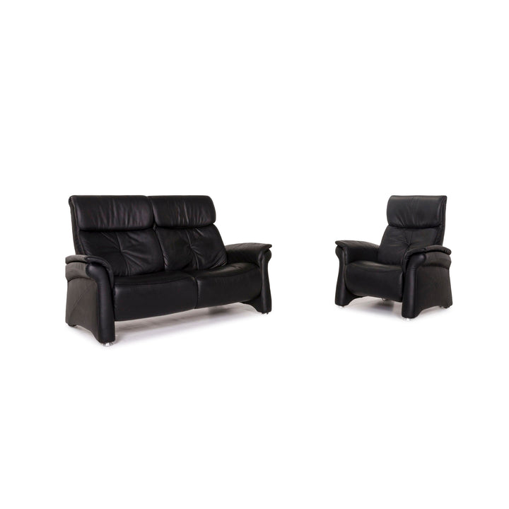 Mondo leather sofa set black 1x sofa 1x armchair relax function function #12584