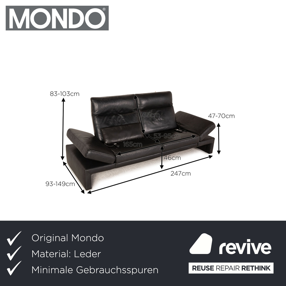 Mondo Leder Sofa Schwarz Dreisitzer Couch Funktion Relaxfunktion