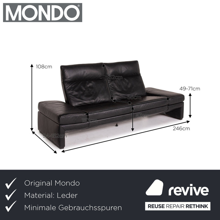 Mondo Leder Sofa Schwarz Dreisitzer Elektrische Funktion Relaxfunktion Couch
