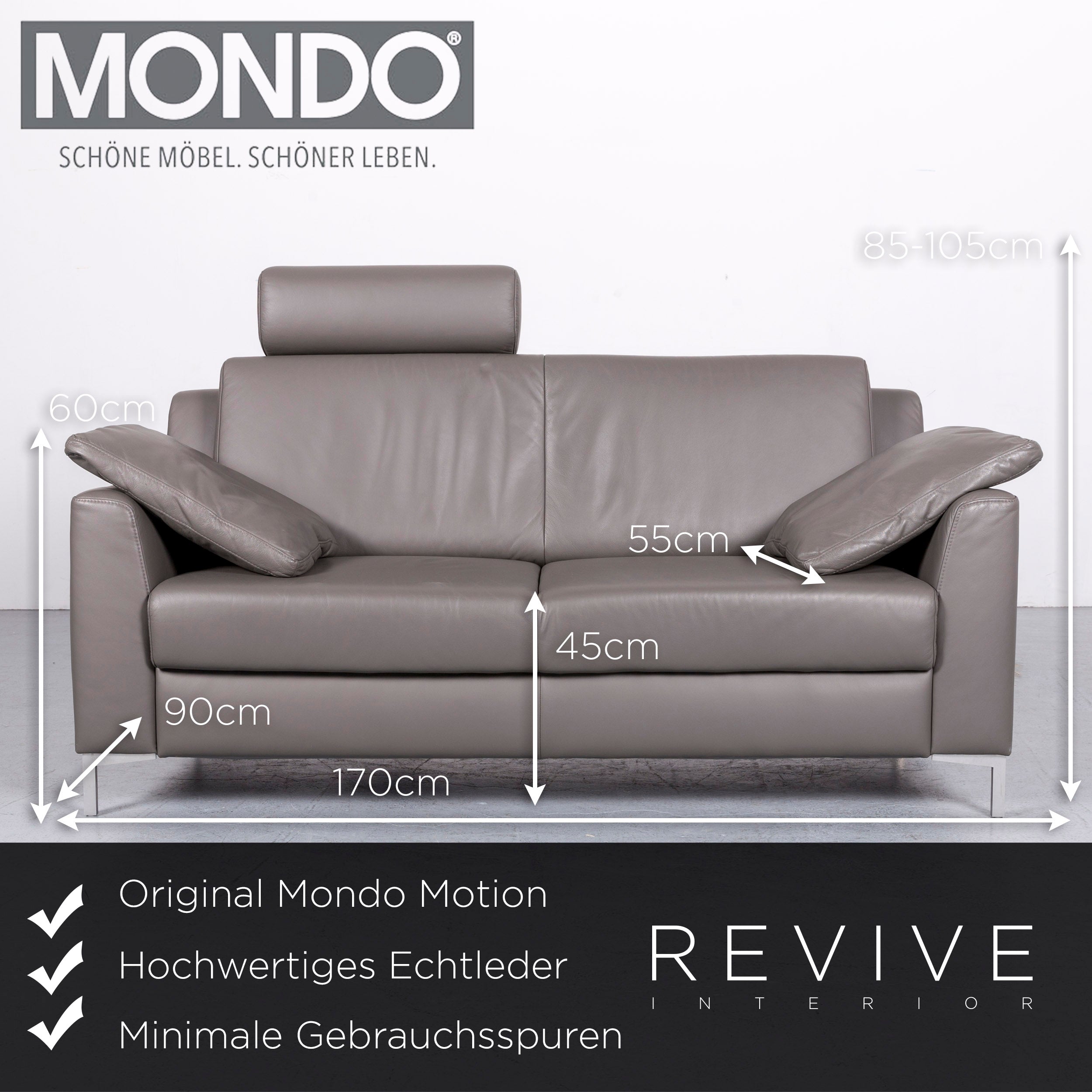 Mondo Zweisitzer Mondo Motion Grau Leder 2. Hand Revive
