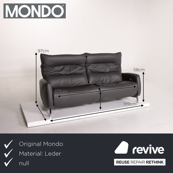 Mondo Recero Leather Sofa Gray Two Seater Function Relaxation Couch #14933